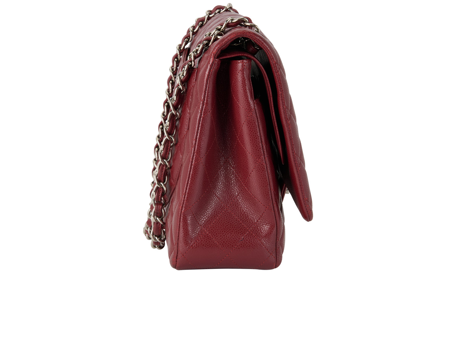 Maxi Classic Double Flap, &pound;4,500, Handbags, Burgundy, Caviar Leather, Side view